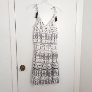 WHBM Black & White Strappy Tassel Tie Blouson Dress